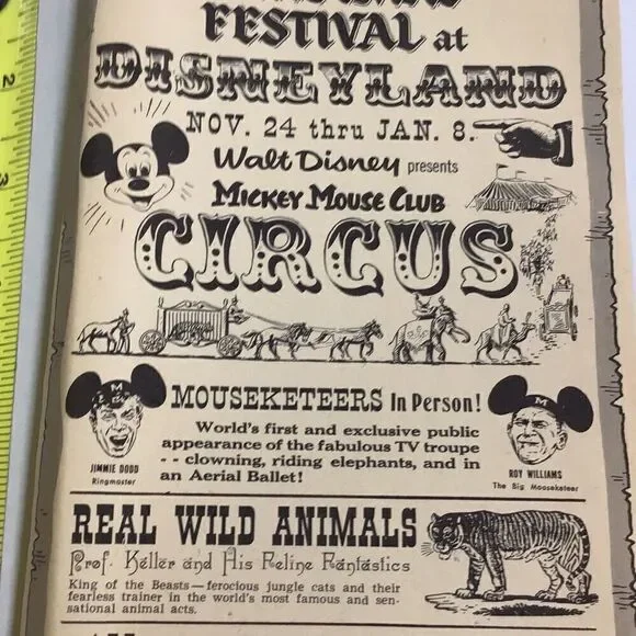 Vintage Disney land, circus Mickey Mouse Club 1955 opening ￼year